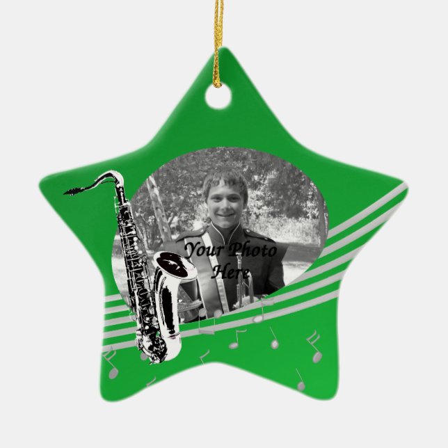 Ornement En Céramique Saxophone Music Photo Green (Devant)