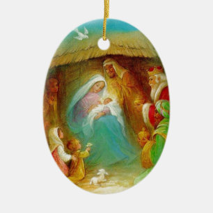 Ornement En Céramique Scène de la Nativité vintage