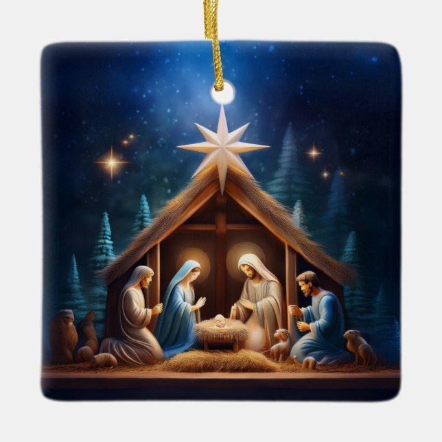 Ornement En Céramique Scène de Noël (Devant)