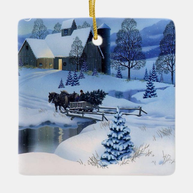 Ornement En Céramique Scène d'hiver de l'ornement de Noël (Devant)