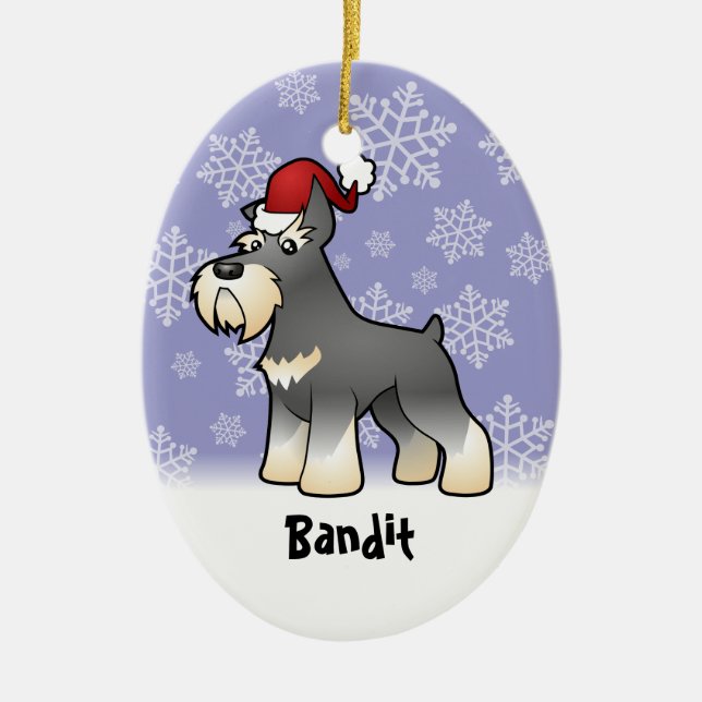 Ornement En Céramique Schnauzer de Noël (ajoutez votre nom d'animaux (Devant)
