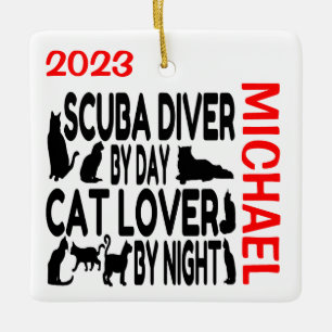 Ornement En Céramique Scuba Diver Aime les chats PERSONNALISÉ