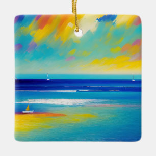 Ornement En Céramique Sea Scape 10 "Coincé sur le sable".