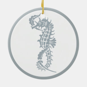Ornement En Céramique Seahorse Bleu Classique Nautique Élégant