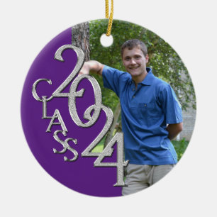 Ornement En Céramique Senior 2024 Purple and Silver Graduate Photo