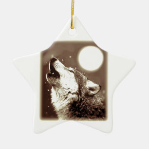 Ornement En Céramique Sepia Wolf & Moon