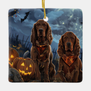 Ornement En Céramique Setter Rouge Irlandais Halloween Effrayant