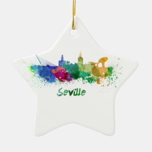 Ornement En Céramique Séville skyline in watercolor