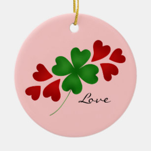 Ornement En Céramique Shamrock et coeurs