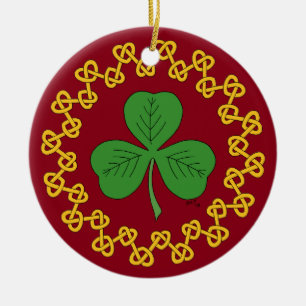 Ornement En Céramique Shamrock et nouage sur rouge