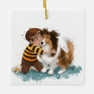 Ornement En Céramique Sheltie and Boy Dog Hug