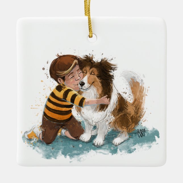 Ornement En Céramique Sheltie and Boy Dog Hug (Devant)