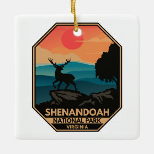 Ornement En Céramique Shenandoah Parc national Deer Minimal Emblem Rétro