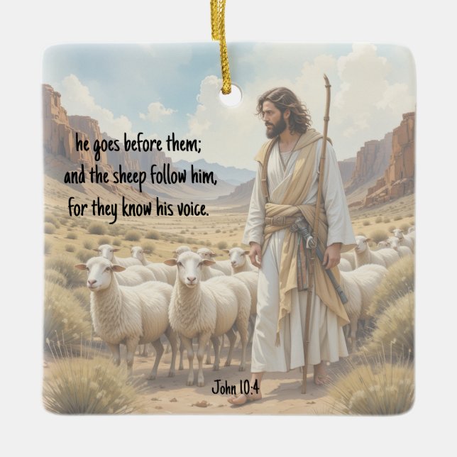 Ornement En Céramique Shepherd goes before them Bible Scripture (Devant)