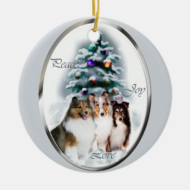Ornement En Céramique Shetland Sheepdog Cadeaux de Noël (Devant)