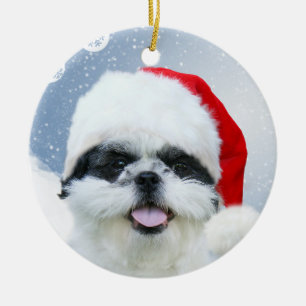 Ornement En Céramique Shih Tzu Noël