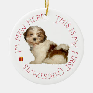 Ornement En Céramique Shih Tzu Puppy Premier Noël