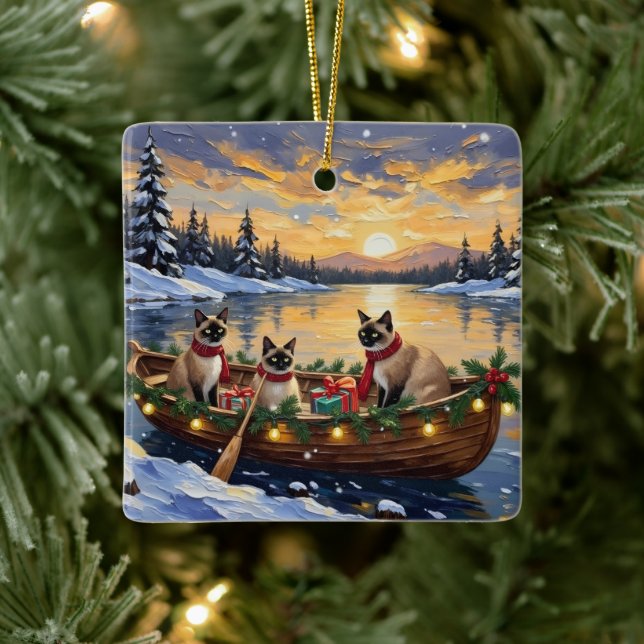 Ornement En Céramique Siamese Cat Christmas Boat Holiday (Arbre)