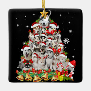 Ornement En Céramique Siberian husky christmas tree lights dog