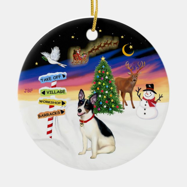Ornement En Céramique Signes de Noël - Rat Terrier (Devant)