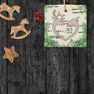 Ornement En Céramique Silhouette Coeur de Noël Rustique Cerf