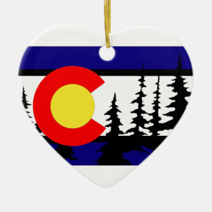 Ornement En Céramique Silhouette d'arbre de drapeau du Colorado