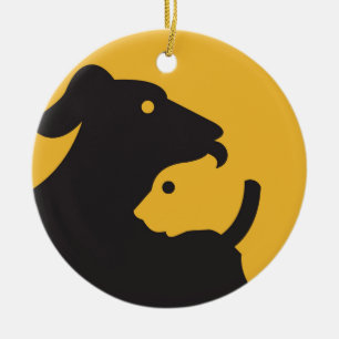 Ornement En Céramique Silhouette de chat et de chien