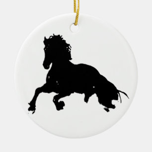 Ornement En Céramique Silhouette du cheval blanc noir