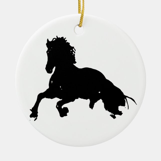 Ornement En Céramique Silhouette du cheval blanc noir (Devant)