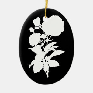 Ornement En Céramique Silhouette noire et blanche de rose