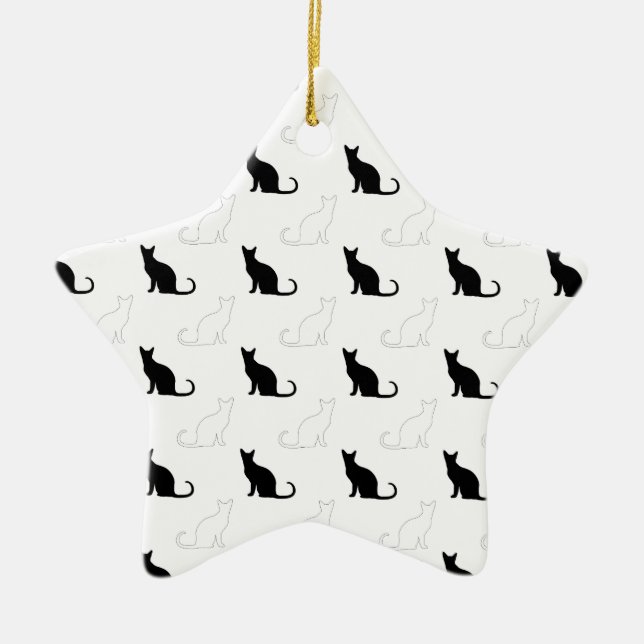 Ornement En Céramique Silhouettes de chats noirs et blancs (Devant)