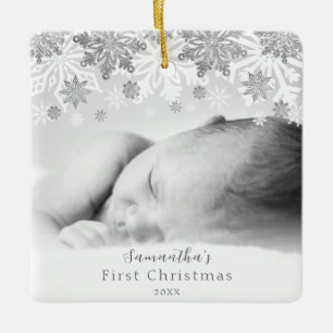 Ornement En Céramique Silver Winter Snowflakes Personnalisé Baby