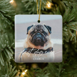 Ornement En Céramique Simple Best Dog Ever 2 Photo Script moderne