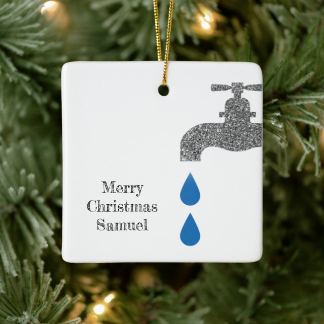Ornement En Céramique Simple Faucet Plumber Blanc Joyeux Noël (Arbre)