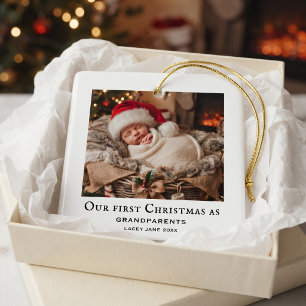 Ornement En Céramique Simple Grands-parents Premier Noël Bébé Photo 