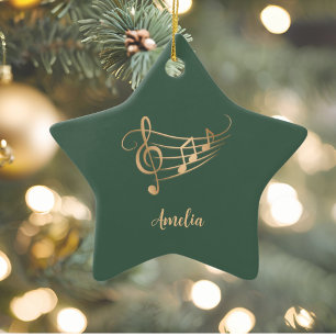 Ornement En Céramique Simple Nom Personnalisé Musical Élégant Noël