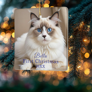 Ornement En Céramique Simple Photo de chat de compagnie 'Noël' Personnal