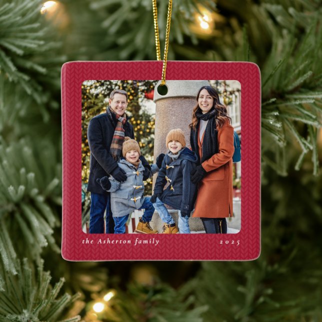 Ornement En Céramique Simple red frame one photo Christmas (Arbre)