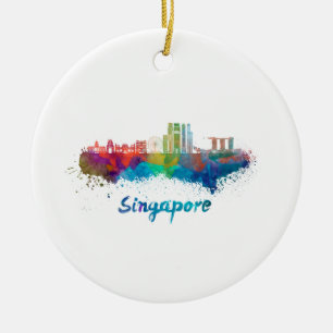 Ornement En Céramique Singapour V2 skyline in watercolor