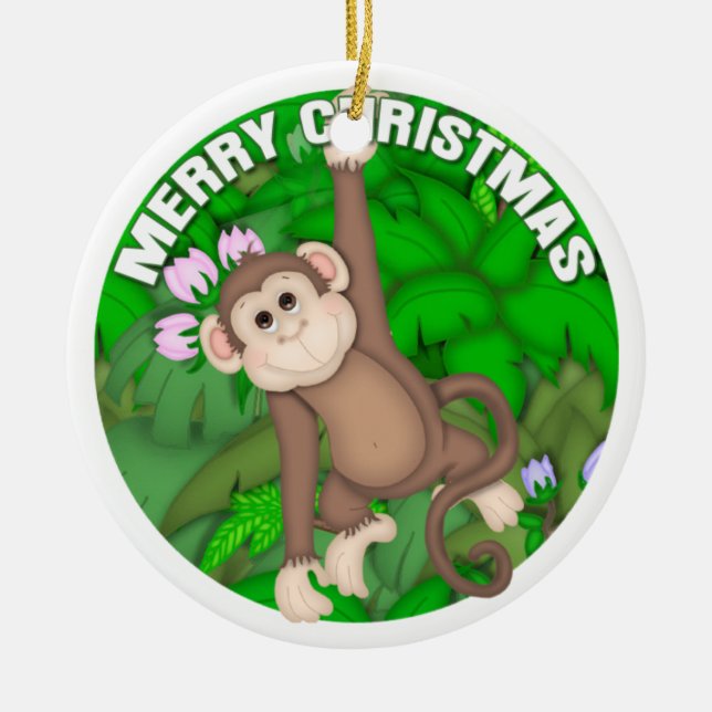 Ornement En Céramique Singe de Joyeux Noël (Devant)