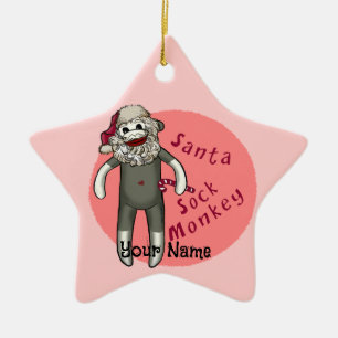Ornement En Céramique Singe de Noël Père Noël Sock