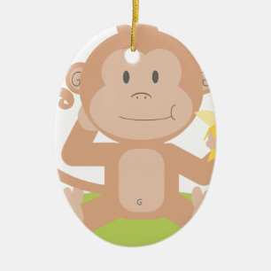 Ornement En Céramique Singe mangeant la banane