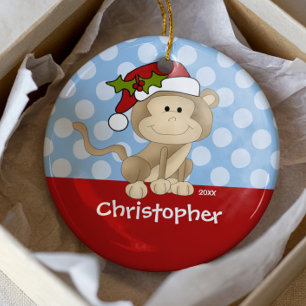 Ornement En Céramique Singe Personnalisé Garçon Ornament de Noël