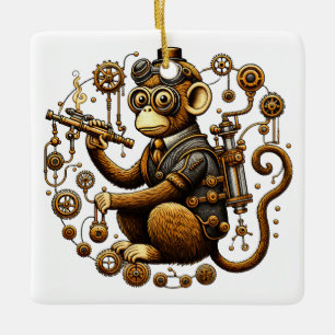 Ornement En Céramique Singe Steampunk avec Ray Gun