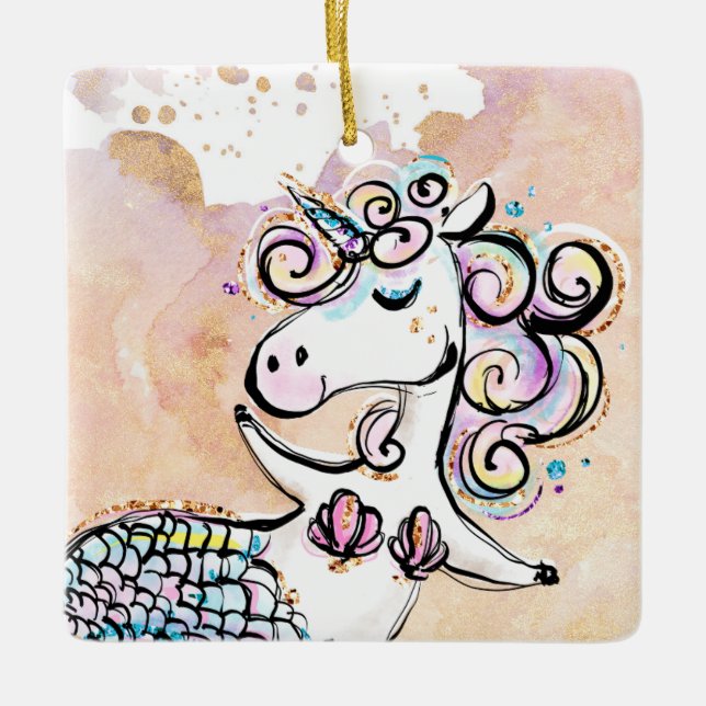 Ornement En Céramique Sirène Unicorn (Devant)