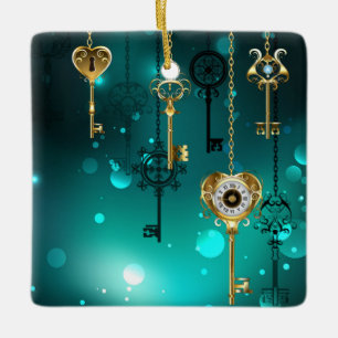 Ornement En Céramique Skeleton Keys on Green Background