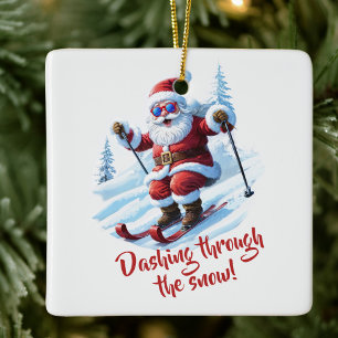 Ornement En Céramique Ski personnalisé moderne Funky Père Noël joli Noël
