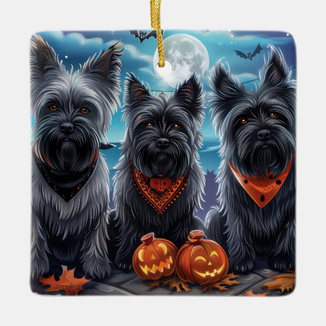 Ornement En Céramique Skye Terrier Halloween Éffrayant (Devant)