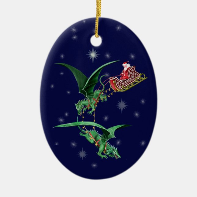 Ornement En Céramique Sleigh de Père Noël avec des dragons (Devant)