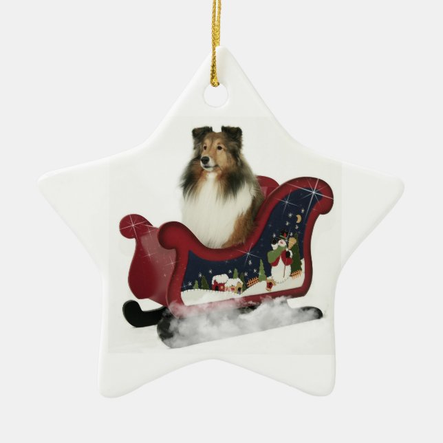 Ornement En Céramique Sleigh Sheltie (Devant)
